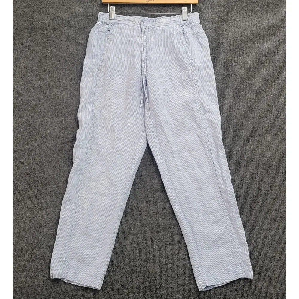 ORVIS 100% Linen Pants S Blue and White Striped Drawstring - Picture 1 of 9